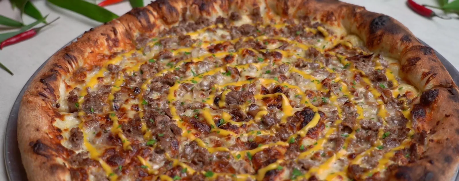 Philly Cheesesteak Pizza at Pizzeria Maki, Wilmington DE